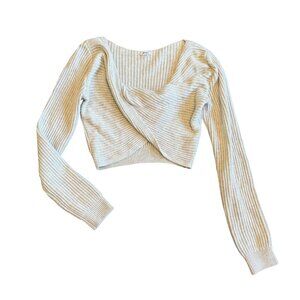 Garage Grey Pullover Sweater Cropped Length Stretch Wrap Ribbed Size Medium
